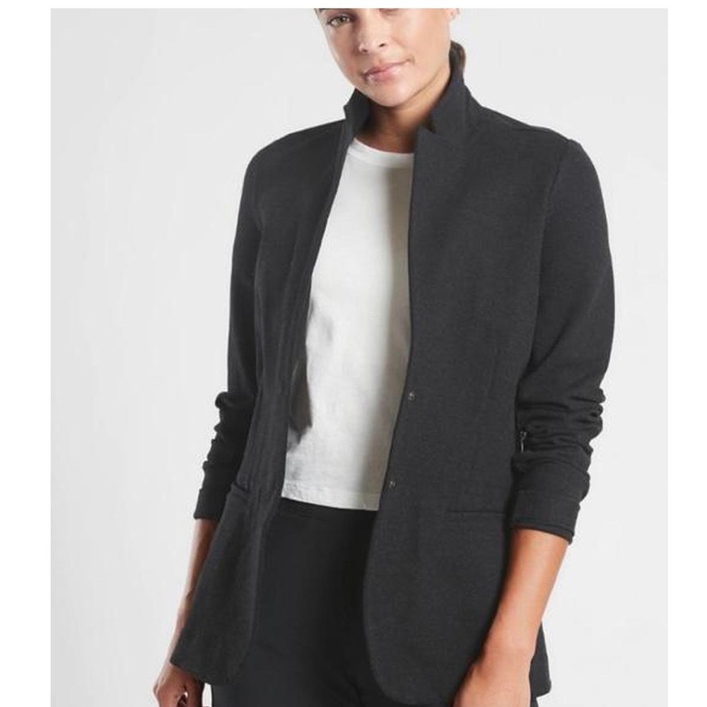 Athleta Venice Womens Heathered Grey Knit Blazer Jacket Size 14 Stretch